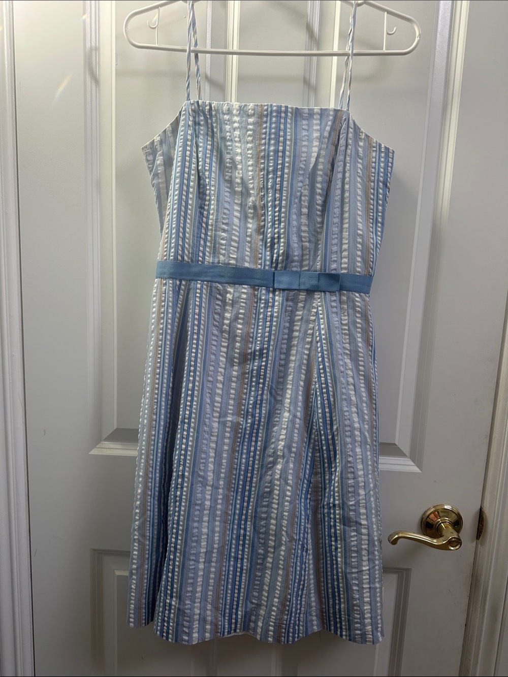 Ann Taylor Factory Striped Blue and White Sundress with Bow Detail